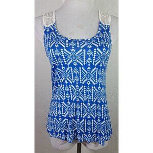 Deb Tank Top Small Multicolor Geometric Crochet Back Scoop Neck Casual